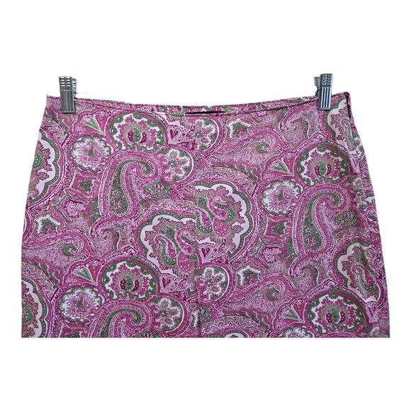 TALBOTS Women 10 Cropped Pants Paisley Pink Green Side Zip Cotton Blend 32 x 23 - Picture 2 of 8